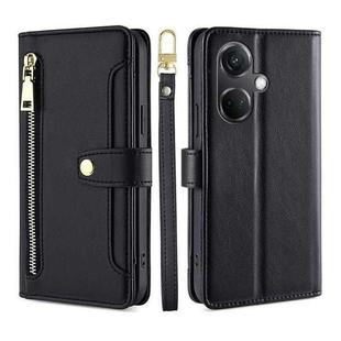 For OnePlus Nord CE3 5G Lite Sheep Texture Cross-body Zipper Wallet Leather Phone Case(Black)