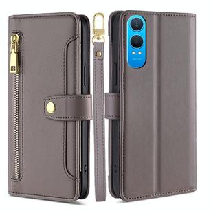 For OnePlus Nord CE 4 Lite 5G Sheep Texture Cross-body Zipper Wallet Leather Phone Case(Grey)