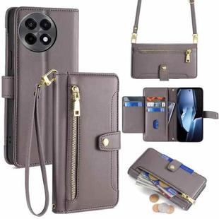 For OnePlus Ace 5 / 5 Pro Sheep Texture Cross-body Zipper Wallet Leather Phone Case(Grey)