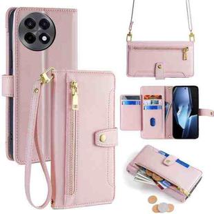 For OnePlus Ace 5 / 5 Pro Sheep Texture Cross-body Zipper Wallet Leather Phone Case(Pink)
