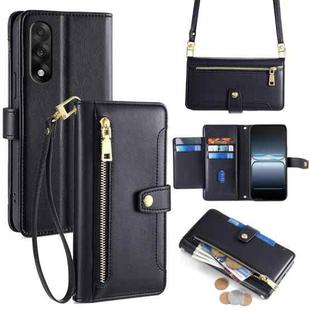 For OnePlus Ace 5 Ultra / Nord 5 Sheep Texture Cross-body Zipper Wallet Leather Phone Case(Black)