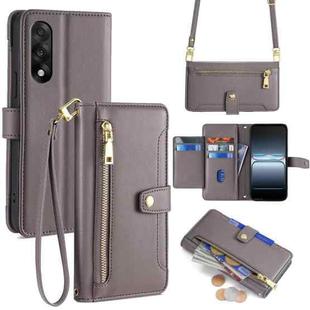 For OnePlus Ace 5 Ultra / Nord 5 Sheep Texture Cross-body Zipper Wallet Leather Phone Case(Grey)