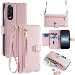 For OnePlus Ace 5 Ultra / Nord 5 Sheep Texture Cross-body Zipper Wallet Leather Phone Case(Pink)