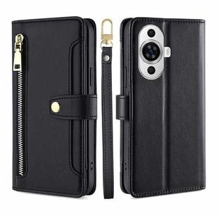 For Huawei nova 11 4G Sheep Texture Cross-body Zipper Wallet Leather Phone Case(Black)