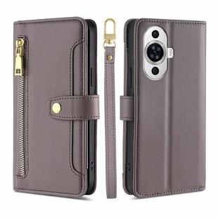 For Huawei nova 11 4G Lite Sheep Texture Cross-body Zipper Wallet Leather Phone Case(Grey)