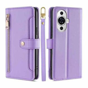 For Huawei nova 11 4G Lite Sheep Texture Cross-body Zipper Wallet Leather Phone Case(Purple)