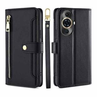 For Huawei nova 11 Pro 4G / 11 Ultra 4G Lite Sheep Texture Cross-body Zipper Wallet Leather Phone Case(Black)