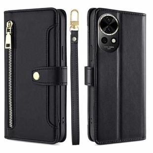 For Huawei nova 12 5G Sheep Texture Cross-body Zipper Wallet Leather Phone Case(Black)