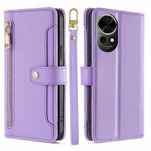 For Huawei nova 12 5G Sheep Texture Cross-body Zipper Wallet Leather Phone Case(Purple)