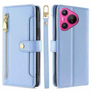 For Huawei Pura 70 5G Sheep Texture Cross-body Zipper Wallet Leather Phone Case(Blue)