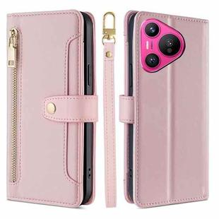 For Huawei Pura 70 5G Sheep Texture Cross-body Zipper Wallet Leather Phone Case(Pink)