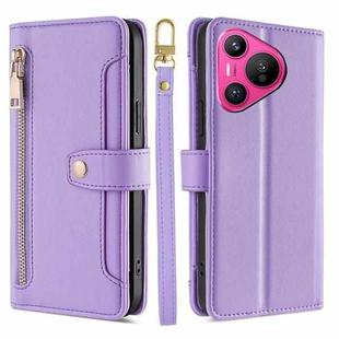 For Huawei Pura 70 5G Sheep Texture Cross-body Zipper Wallet Leather Phone Case(Purple)