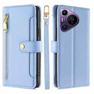 For Huawei Pura 70 Pro / 70 Pro+ 5G Sheep Texture Cross-body Zipper Wallet Leather Phone Case(Blue)