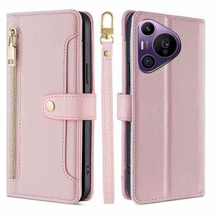 For Huawei Pura 70 Pro / 70 Pro+ 5G Sheep Texture Cross-body Zipper Wallet Leather Phone Case(Pink)