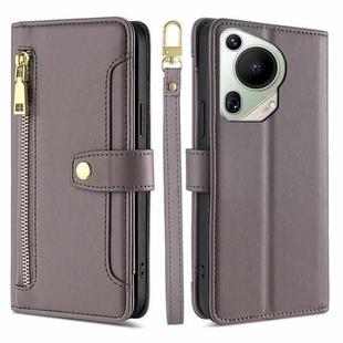 For Huawei Pura 70 Ultra 5G Sheep Texture Cross-body Zipper Wallet Leather Phone Case(Grey)