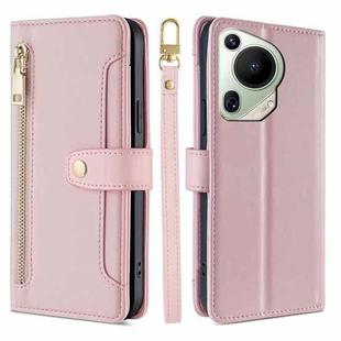 For Huawei Pura 70 Ultra 5G Sheep Texture Cross-body Zipper Wallet Leather Phone Case(Pink)