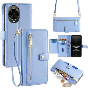 For Huawei nova 14 5G Sheep Texture Cross-body Zipper Wallet Leather Phone Case(Blue)