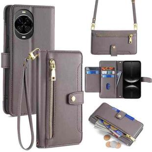 For Huawei nova 14 5G Sheep Texture Cross-body Zipper Wallet Leather Phone Case(Grey)