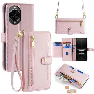 For Huawei nova 14 5G Sheep Texture Cross-body Zipper Wallet Leather Phone Case(Pink)