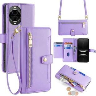 For Huawei nova 14 5G Sheep Texture Cross-body Zipper Wallet Leather Phone Case(Purple)