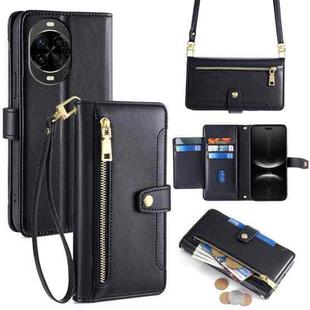 For Huawei nova 14 Pro 5G Sheep Texture Cross-body Zipper Wallet Leather Phone Case(Black)