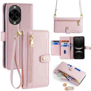 For Huawei nova 14 Pro 5G Sheep Texture Cross-body Zipper Wallet Leather Phone Case(Pink)