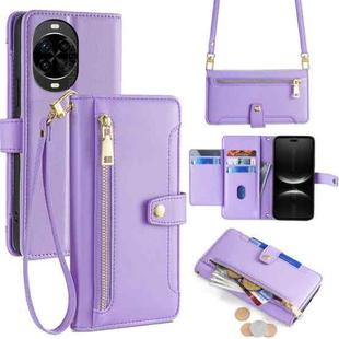 For Huawei nova 14 Pro 5G Sheep Texture Cross-body Zipper Wallet Leather Phone Case(Purple)