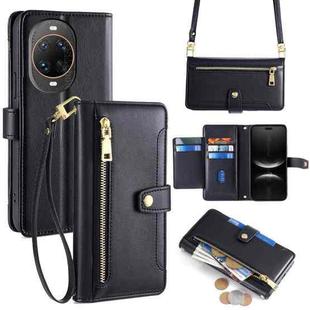 For Huawei nova 14 Ultra 5G Sheep Texture Cross-body Zipper Wallet Leather Phone Case(Black)