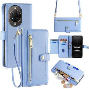 For Huawei nova 14 Ultra 5G Sheep Texture Cross-body Zipper Wallet Leather Phone Case(Blue)