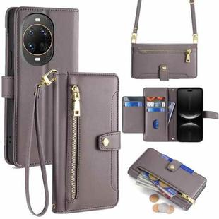 For Huawei nova 14 Ultra 5G Sheep Texture Cross-body Zipper Wallet Leather Phone Case(Grey)