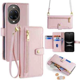 For Huawei nova 14 Ultra 5G Sheep Texture Cross-body Zipper Wallet Leather Phone Case(Pink)