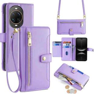 For Huawei nova 14 Ultra 5G Sheep Texture Cross-body Zipper Wallet Leather Phone Case(Purple)