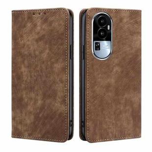 For OPPO Reno10 5G RFID Anti-theft Brush Magnetic Leather Phone Case(Brown)