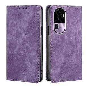 For OPPO Reno10 Pro+ 5G RFID Anti-theft Brush Magnetic Leather Phone Case(Purple)