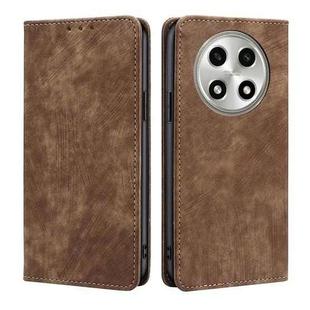 For OPPO A2 Pro 5G RFID Anti-theft Brush Magnetic Leather Phone Case(Brown)