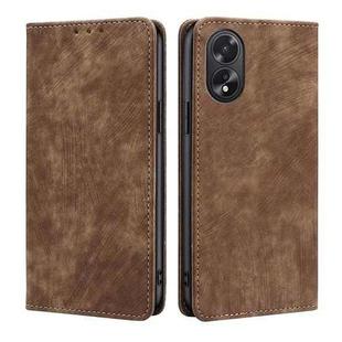 For OPPO A38 4G / A18 4G RFID Anti-theft Brush Magnetic Leather Phone Case(Brown)