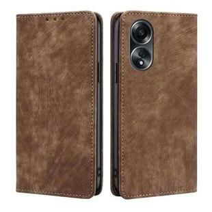 For OPPO A58 4G RFID Anti-theft Brush Magnetic Leather Phone Case(Brown)