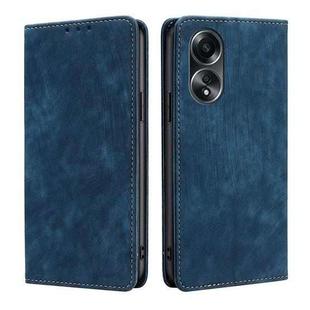 For OPPO A58 4G RFID Anti-theft Brush Magnetic Leather Phone Case(Blue)