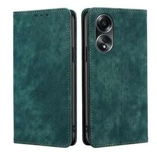 For OPPO A58 4G RFID Anti-theft Brush Magnetic Leather Phone Case(Green)