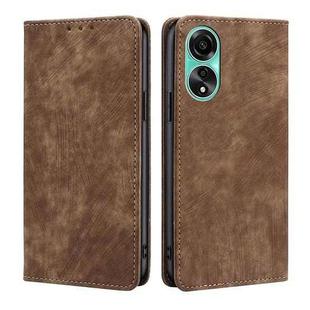 For OPPO A78 4G RFID Anti-theft Brush Magnetic Leather Phone Case(Brown)