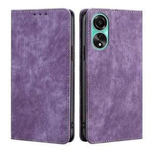 For OPPO A78 4G RFID Anti-theft Brush Magnetic Leather Phone Case(Purple)