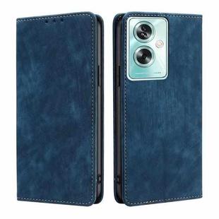For OPPO A79 5G RFID Anti-theft Brush Magnetic Leather Phone Case(Blue)