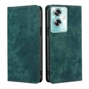 For OPPO A79 5G RFID Anti-theft Brush Magnetic Leather Phone Case(Green)