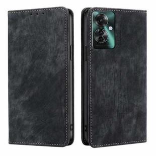 For OPPO Reno11 F 5G RFID Anti-theft Brush Magnetic Leather Phone Case(Black)