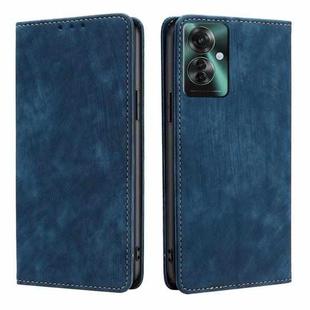 For OPPO Reno11 F 5G RFID Anti-theft Brush Magnetic Leather Phone Case(Blue)