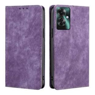 For OPPO Reno11 F 5G RFID Anti-theft Brush Magnetic Leather Phone Case(Purple)