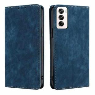 For OPPO Reno12 5G Global RFID Anti-theft Brush Magnetic Leather Phone Case(Blue)