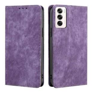 For OPPO Reno12 5G Global RFID Anti-theft Brush Magnetic Leather Phone Case(Purple)