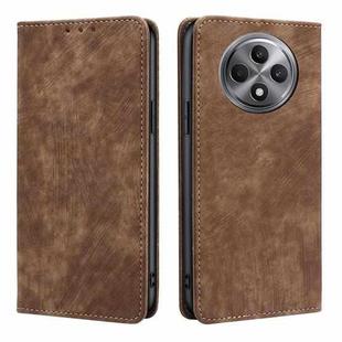 For OPPO Reno12 F 5G RFID Anti-theft Brush Magnetic Leather Phone Case(Brown)