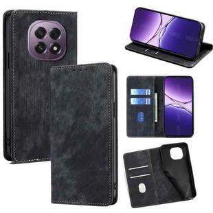 For OPPO A5 5G 2025 Global RFID Anti-theft Brush Magnetic Leather Phone Case(Black)